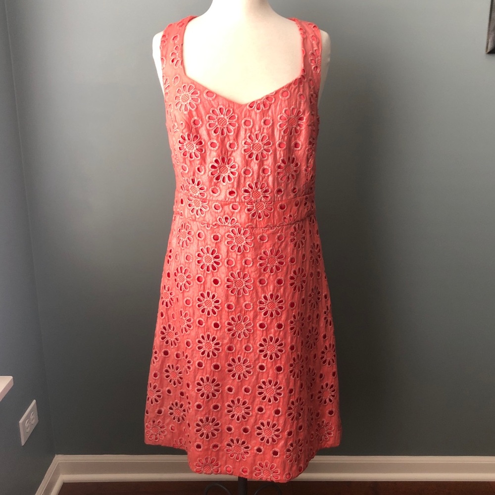 Maeve Anthropologie Coral Pink Eyelet Dress